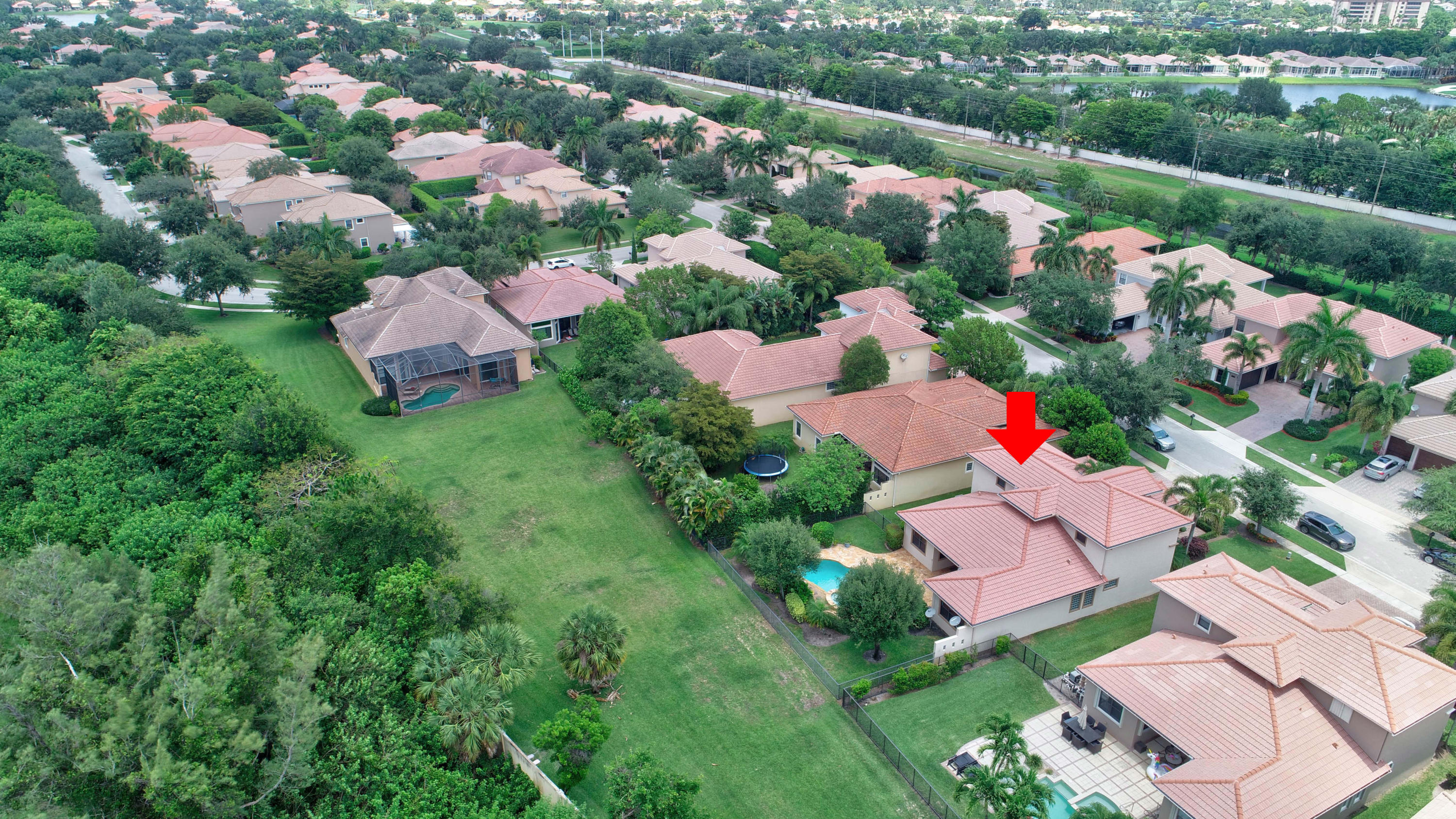16155 Rosecroft Terrace Delray Beach, FL 33446 - Photo 34 of 40 an aerial view of house with swimming pool outdoor seating and yard