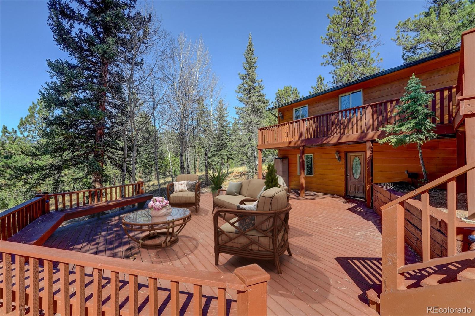 225 Spring Drive Pine, CO 80470 - Photo 4 of 44 a view of balcony with chairs and wooden fence