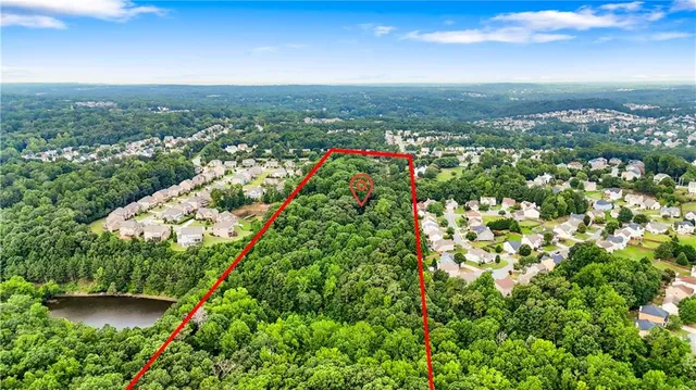 an aerial view of green landscape with trees