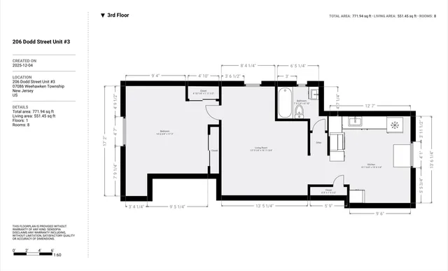 $1,800 | 206 Dodd Street, Unit 3, Weehawken, NJ 07086