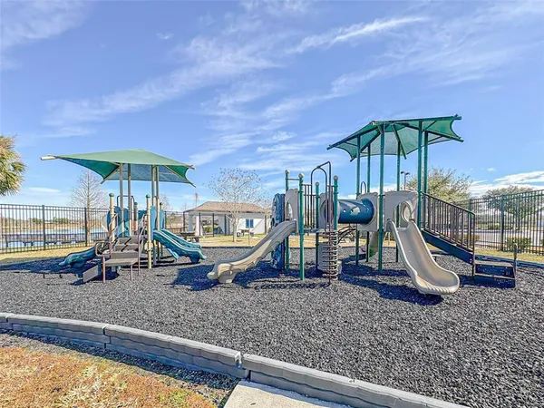 a view of a park with slide