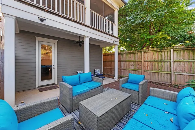 a view of a patio with a couch