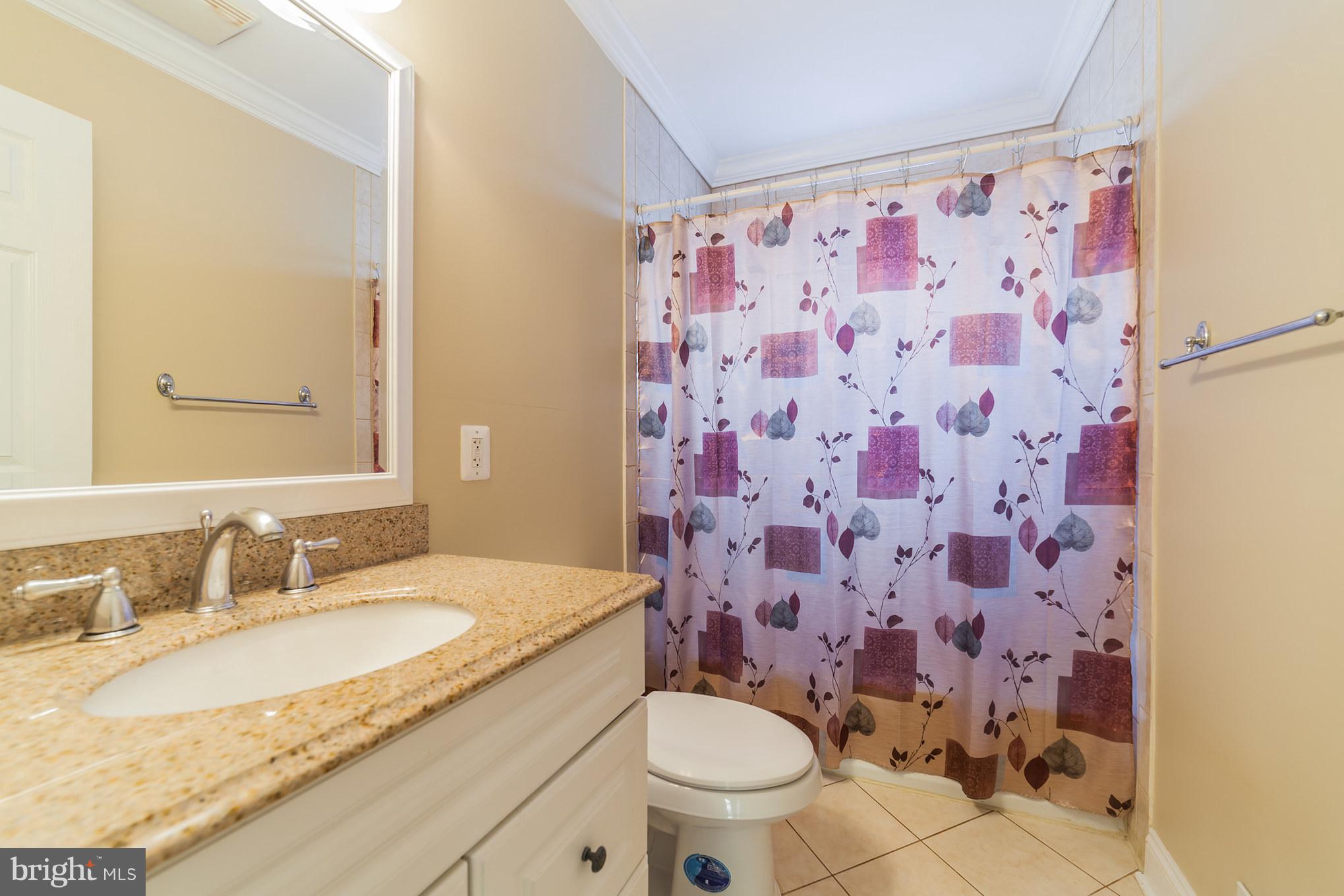 11704 Goodloe Road Silver Spring, MD 20906 - Photo 8 of 30 a bathroom with a granite countertop sink toilet mirror and shower