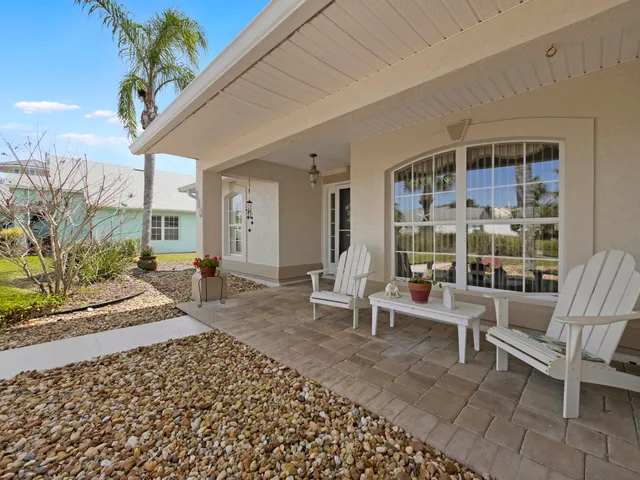 a building outdoor space with patio furniture