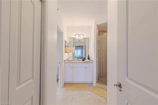 a bathroom with a mirror