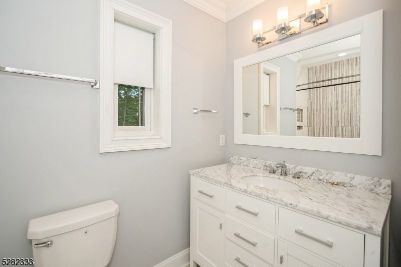 242 Lake Road Morristown, NJ 07960 - Photo 35 of 47 a bathroom with a granite countertop sink a toilet and a mirror