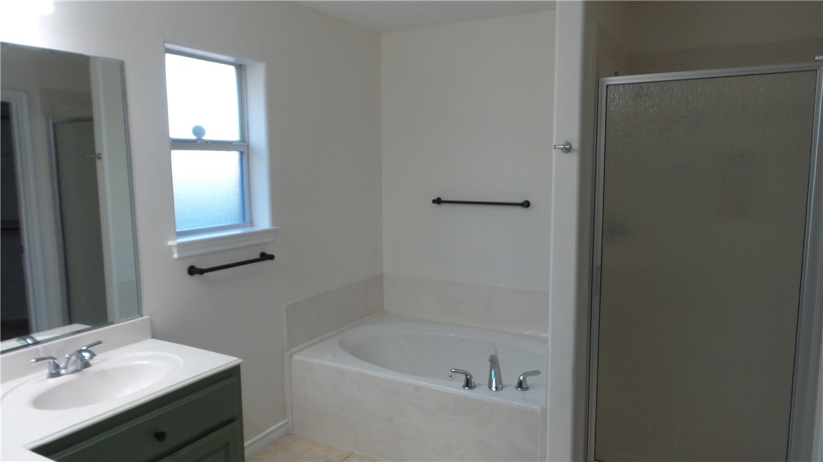 114 Rugen Lane College Station, TX 77845 - Photo 11 of 22 a bathroom with a tub sink a mirror and a bathtub