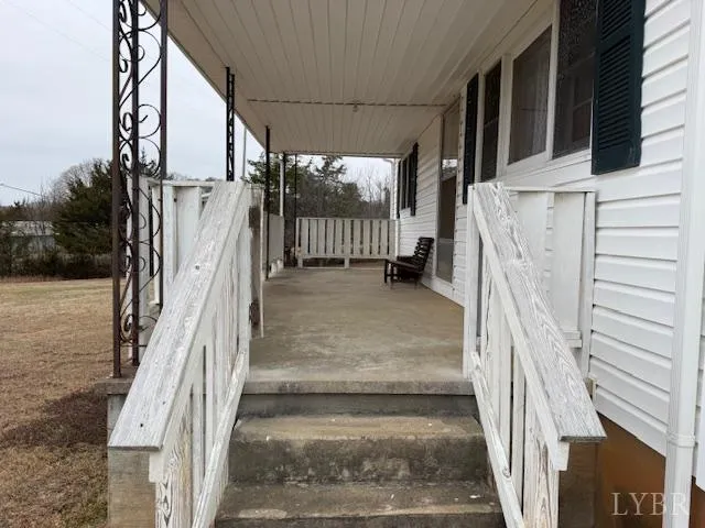 a view of a big yard with plants and large trees