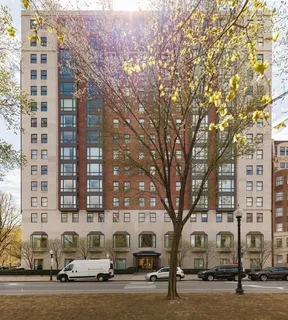 front view of a building with a street