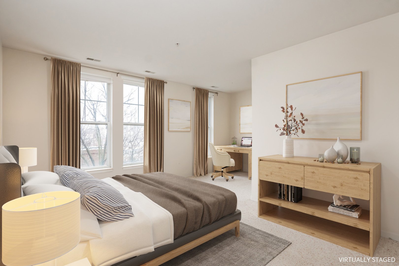 7243 Madison Street, Unit 310 Forest Park, IL 60130 - Photo 8 of 23 a bedroom with a bed and a chandelier