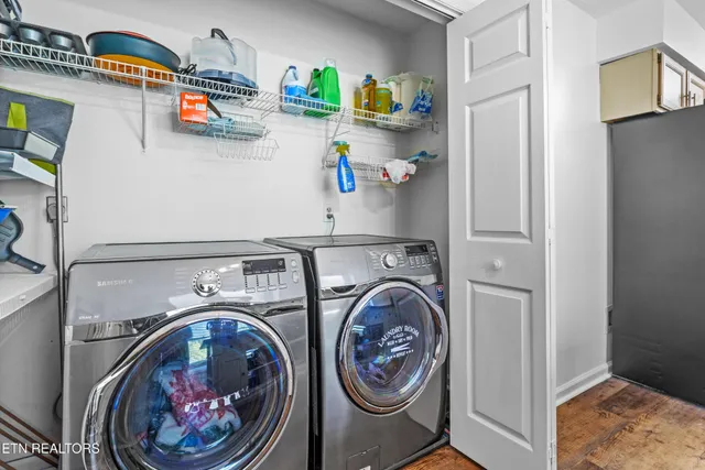a utility room with dryer and washer