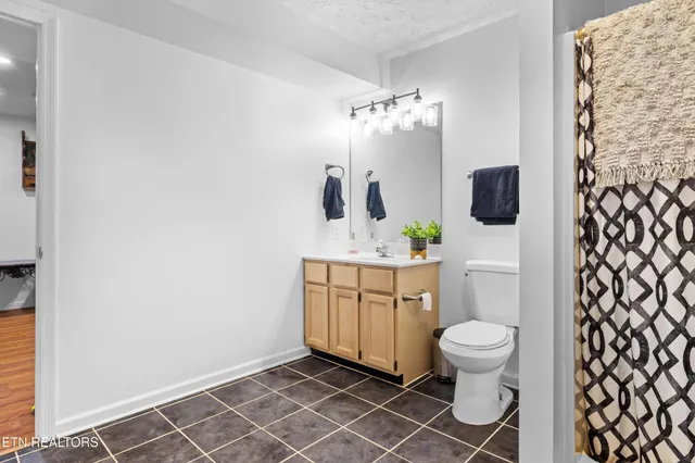 a bathroom with a sink a toilet and mirror