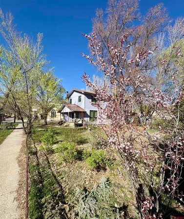 a view of a yard with a wooden fence