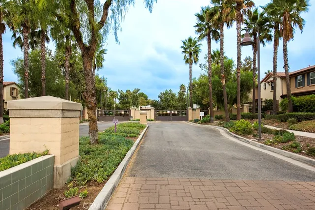 a view of a street with a palm trees