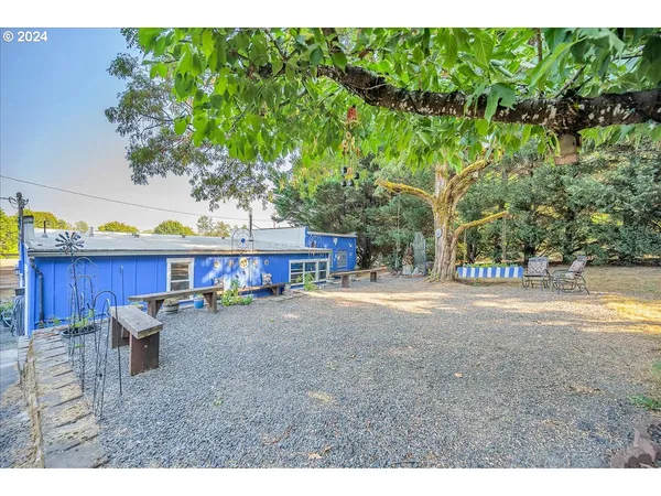 a view of a yard with a tree