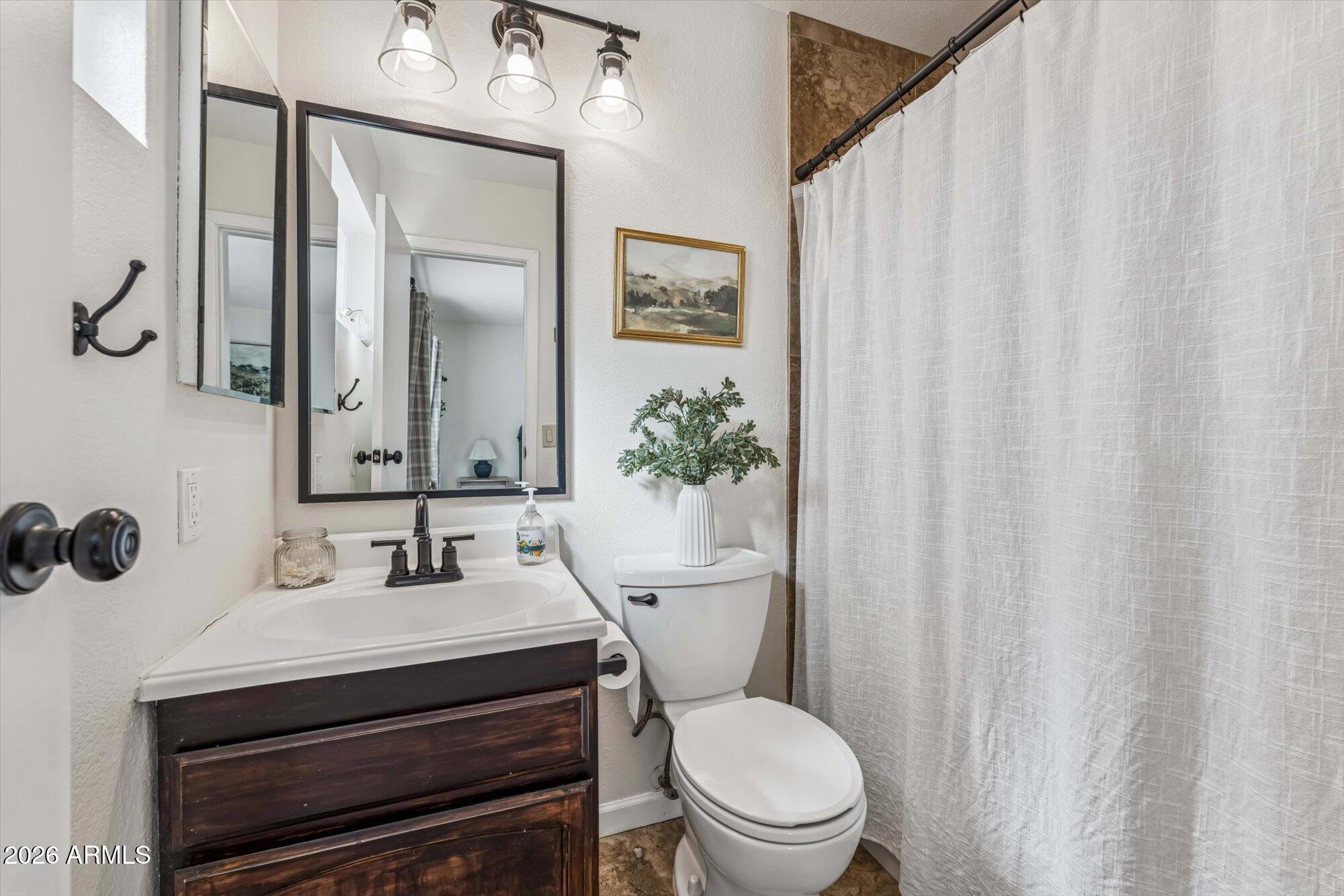 2019 East Butler Street Chandler, AZ 85225 - Photo 21 of 27 a bathroom with a sink a toilet and a mirror