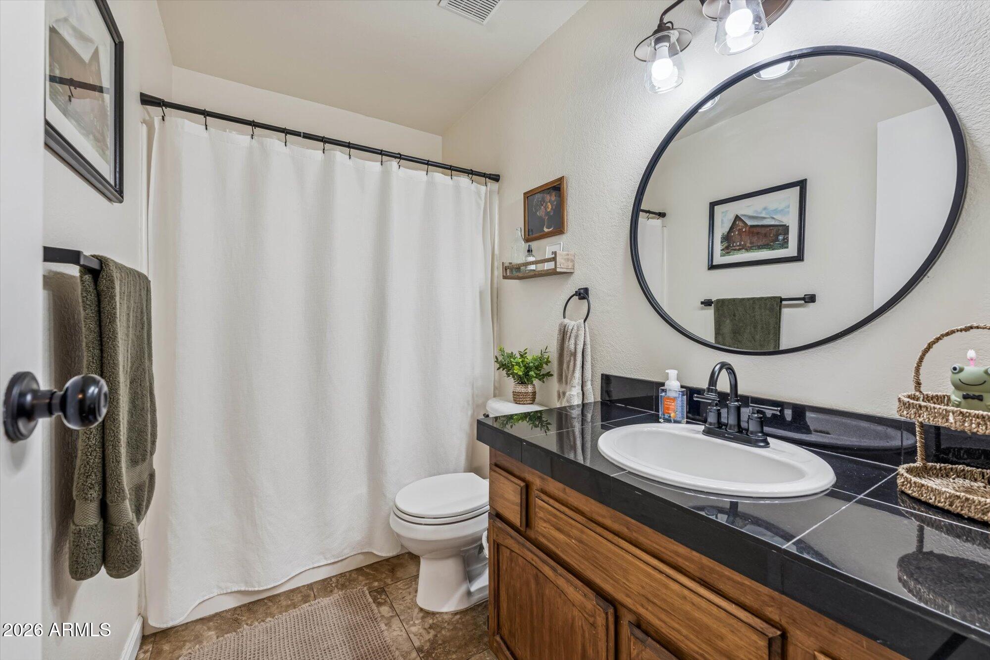 2019 East Butler Street Chandler, AZ 85225 - Photo 24 of 27 a bathroom with a sink a toilet and a mirror