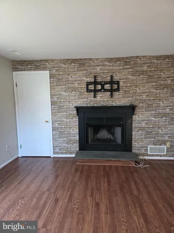 a room with a fireplace