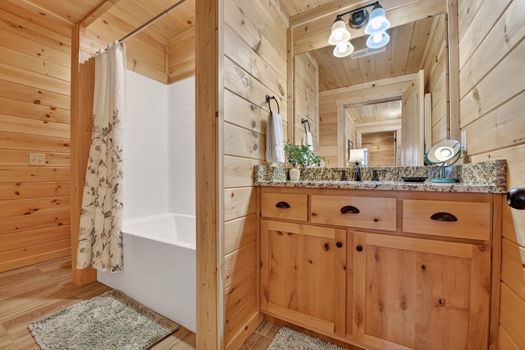 291 Tower Road Mineral Bluff, GA 30559 - Photo 51 of 55 a bathroom with a double vanity sink mirror and shower
