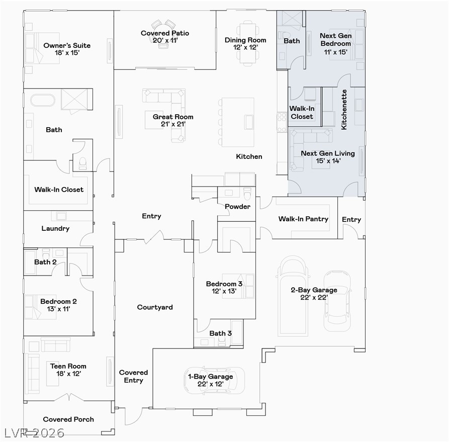 181 Sunnyvale Spring Street Las Vegas, NV 89138 - Photo 2 of 2 A comprehensive floor plan illustrating a thoughtfully designed layout with diverse living spaces and functional areas.