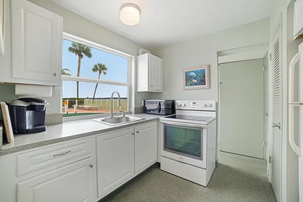 a view of a swimming pool with a mountain