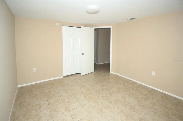 an empty room with a workbench