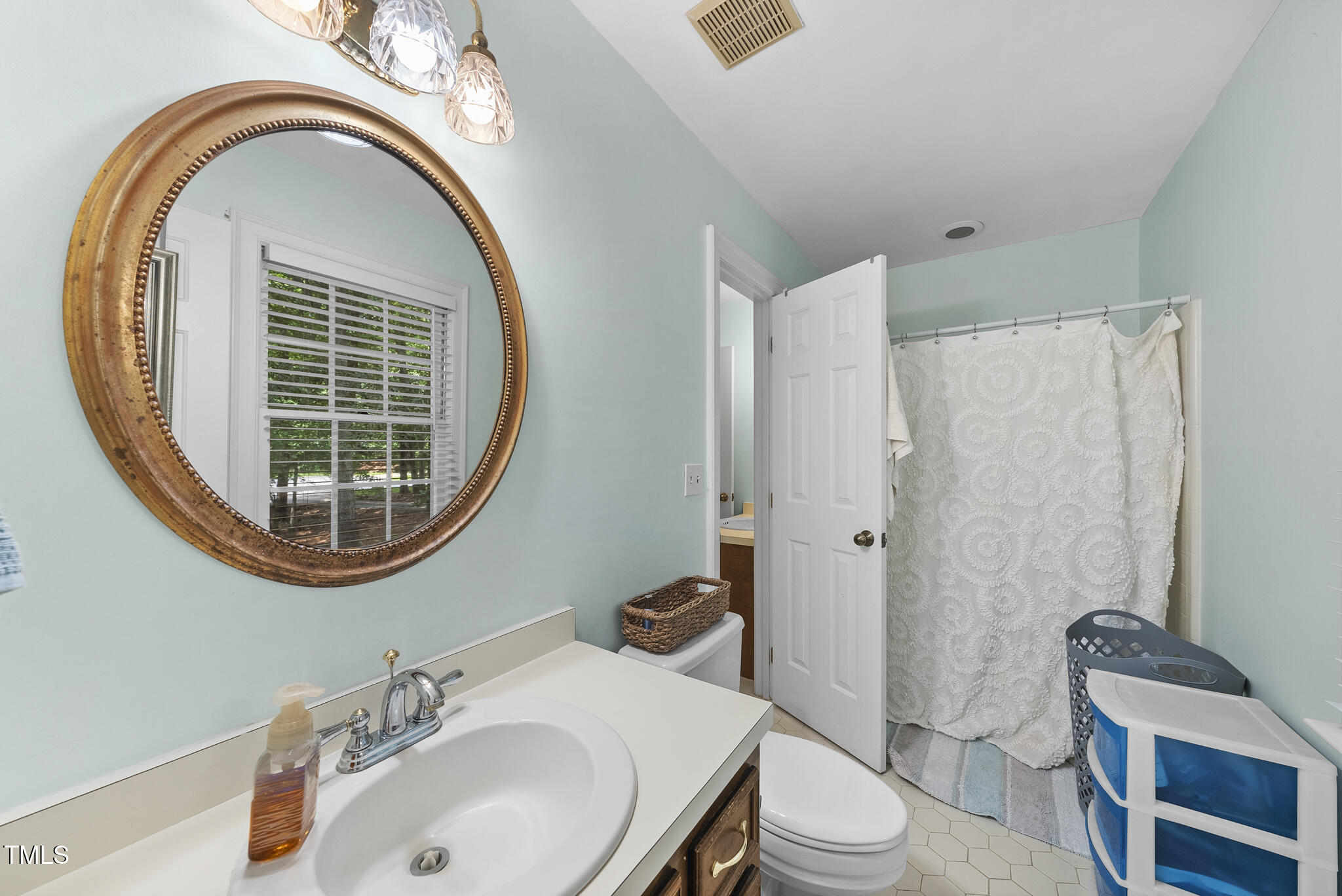 821 Ascot Lane Raleigh, NC 27615 - Photo 24 of 43 a bathroom with a sink and a mirror