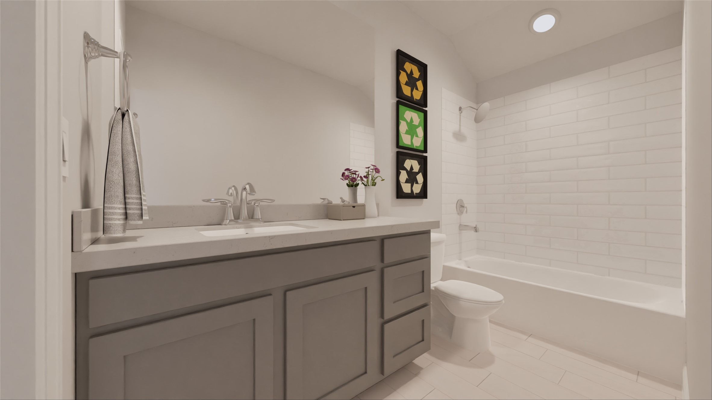 1514 Gentle Wind Court Angleton, TX 77515 - Photo 27 of 27 a bathroom with a granite countertop sink a toilet and bathtub