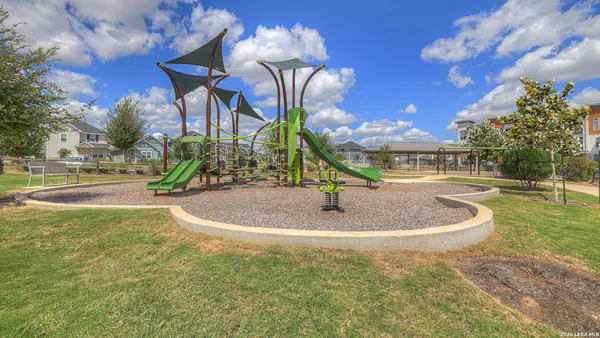 an outdoor space with seating