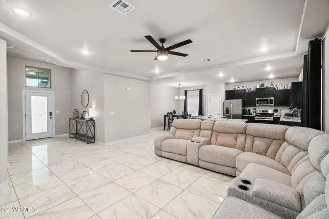 a living room with furniture