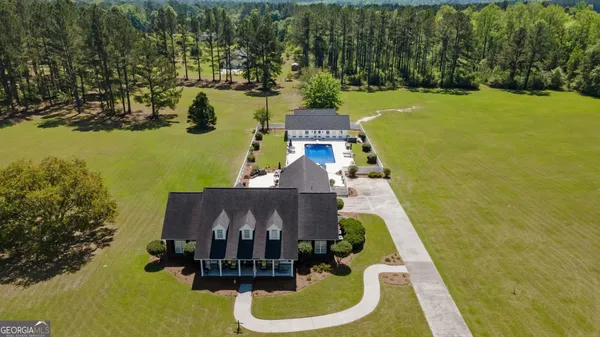 an aerial view of a house