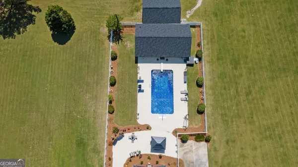 an aerial view of a house