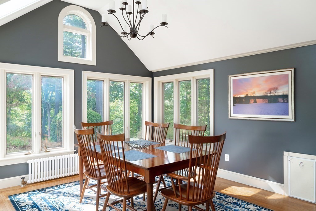 8 Nob Hill Road Wayland, MA 01778 - Photo 10 of 28 a view of a dining room with furniture a chandelier and wooden floor