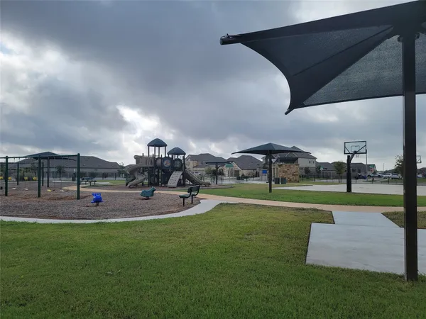 a view of a park with slides