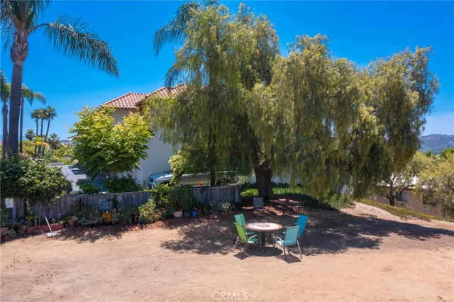 a backyard of a house with a yard and outdoor seating