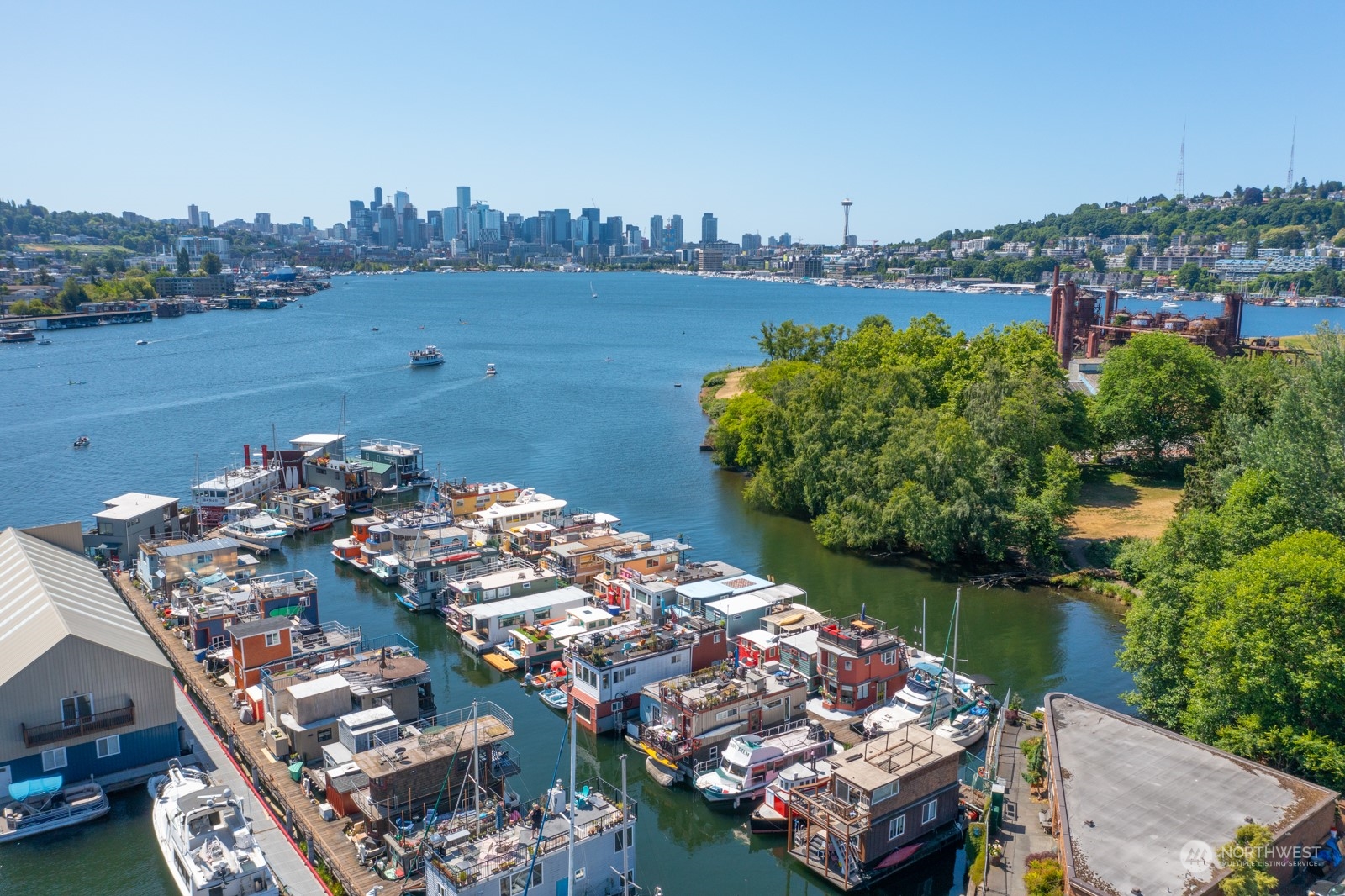 2143 North Northlake Way, Unit 34 Seattle, WA 98103 - Photo 18 of 26 an aerial view of a house with a lake view