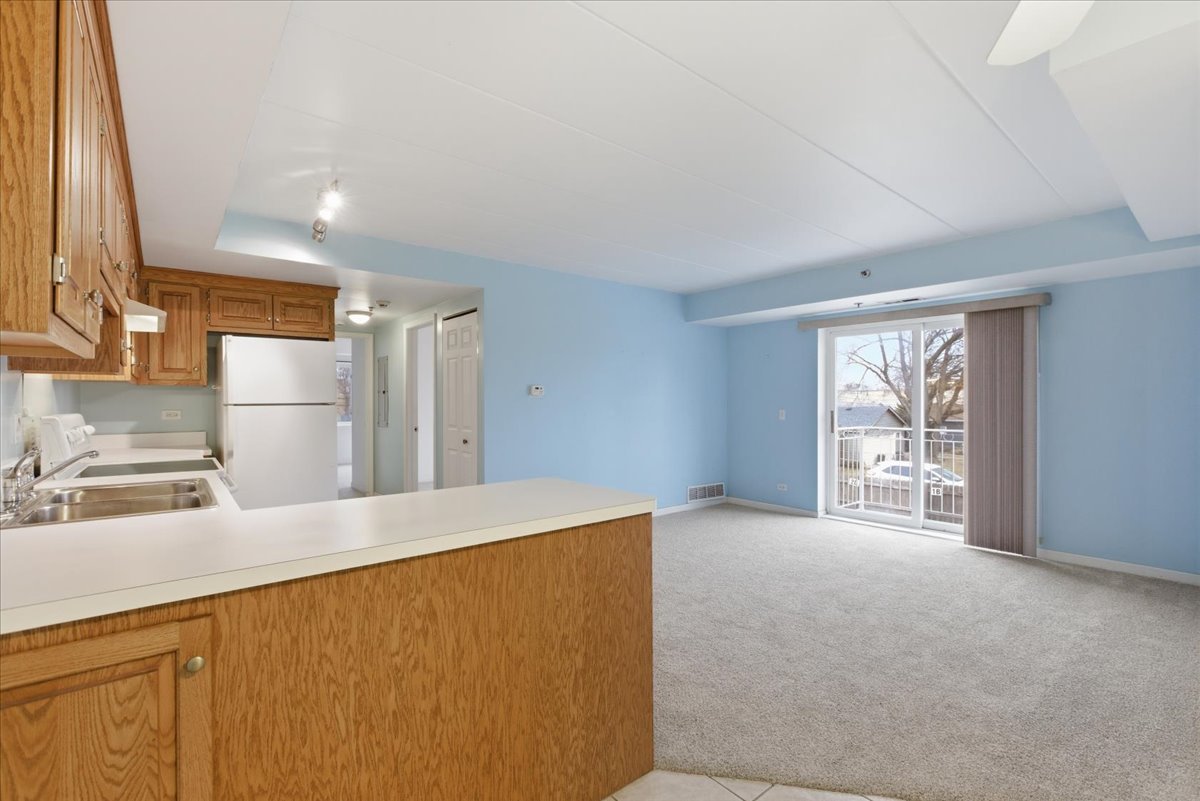 7316 40th Street, Unit 2E Lyons, IL 60534 - Photo 3 of 14 a view of a kitchen with a sink and a refrigerator