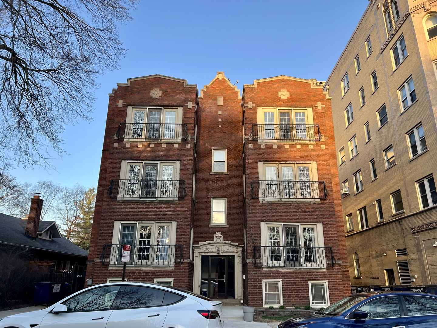 a front view of a building