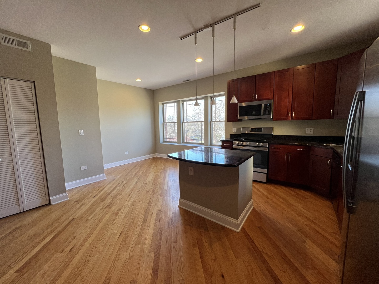 911 Maple Avenue, Unit 3N Evanston, IL 60202 - Photo 13 of 18 a kitchen with stainless steel appliances granite countertop wooden cabinets a stove a sink and a refrigerator
