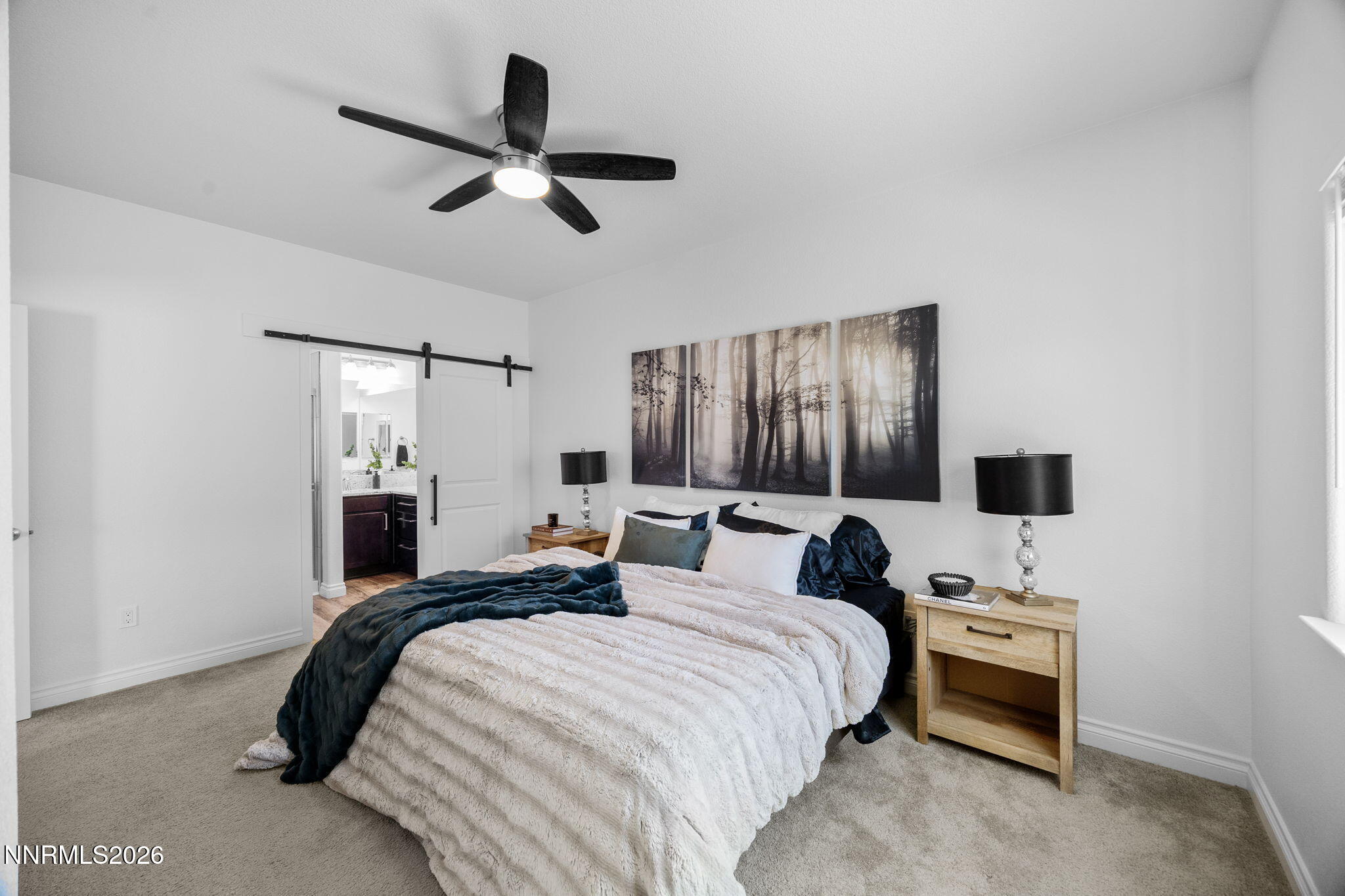 19013 Alpine Walk Reno, NV 89508 - Photo 20 of 34 a bedroom with a bed and a flat tv screen