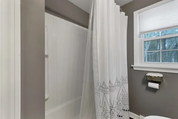 a bathroom with a bathtub