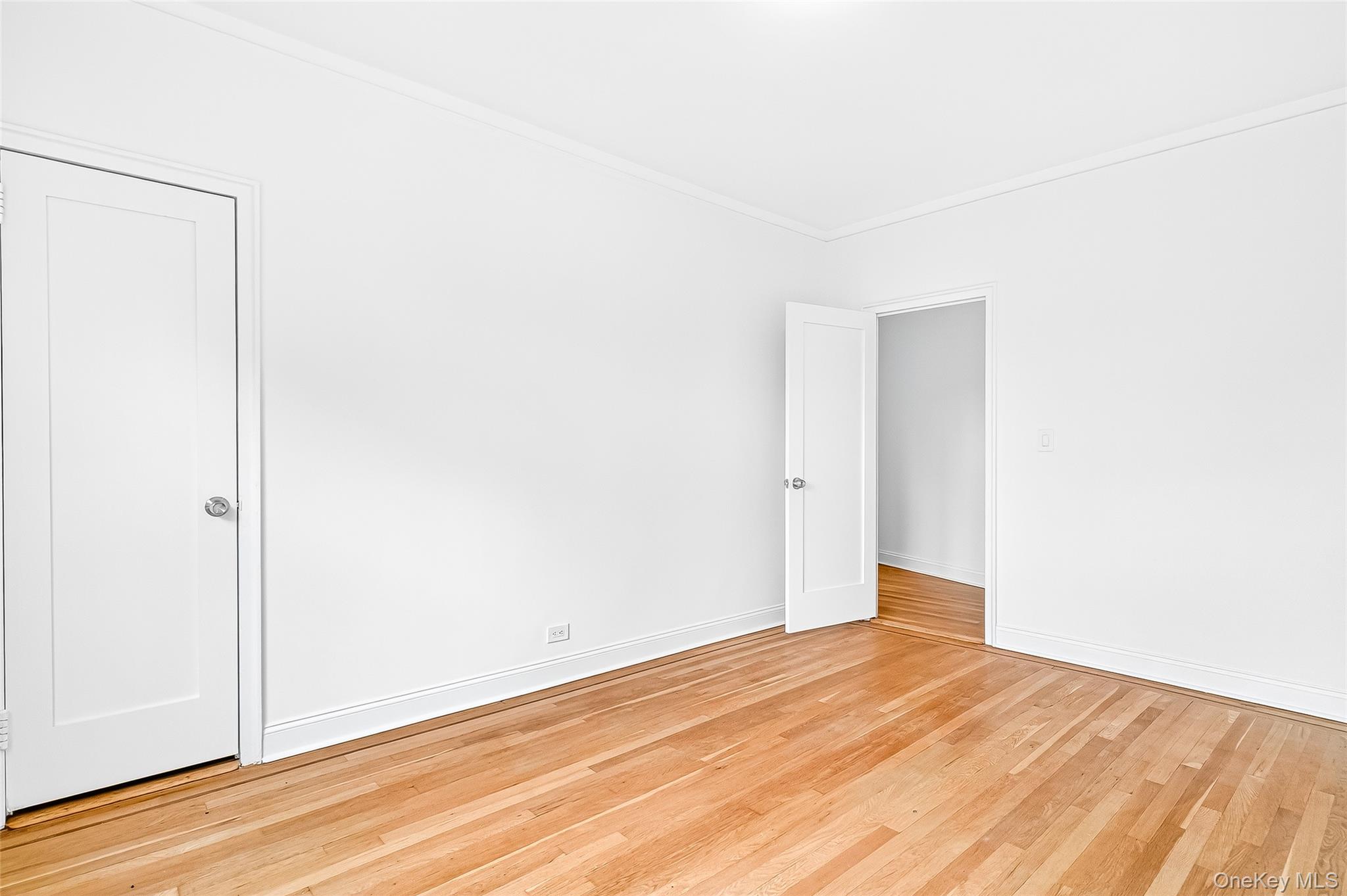 190 East Mosholu Parkway South, Unit 3C Bronx, NY 10458 - Photo 43 of 50 Unfurnished room featuring light wood-style flooring and ornamental molding