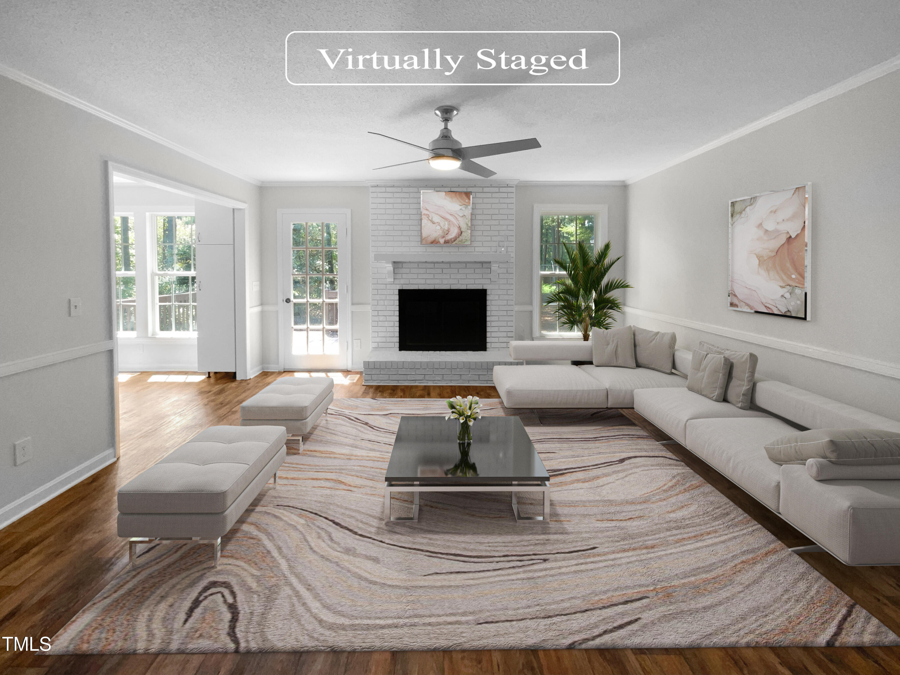 1516 Clayton Road Fuquay-Varina, NC 27526 - Photo 2 of 17 a living room with furniture a fireplace and a flat screen tv