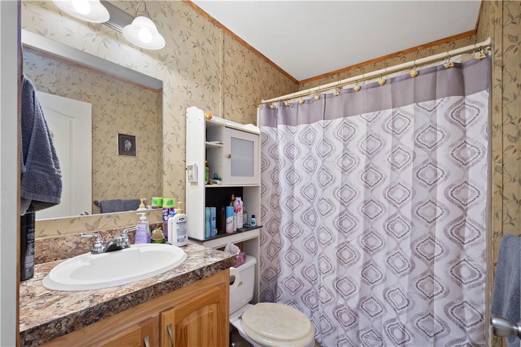 534 Finks Run Road McDonald, PA 15057 - Photo 21 of 35 a bathroom with a granite countertop sink a toilet and a mirror