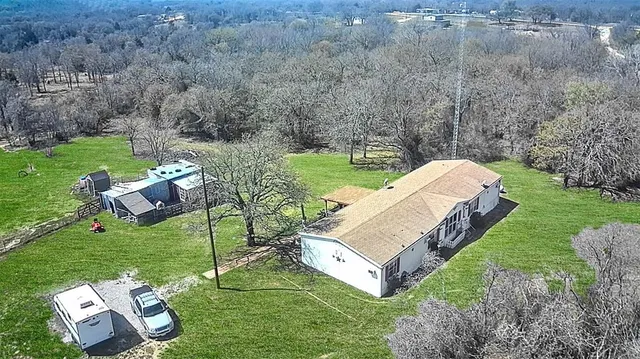 an aerial view of a house
