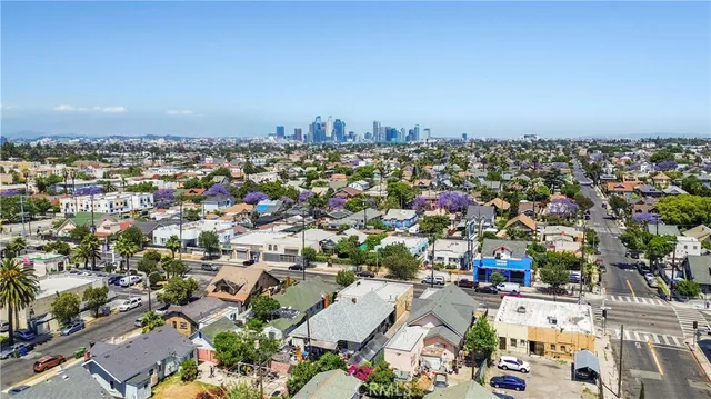 a view of a building with a street