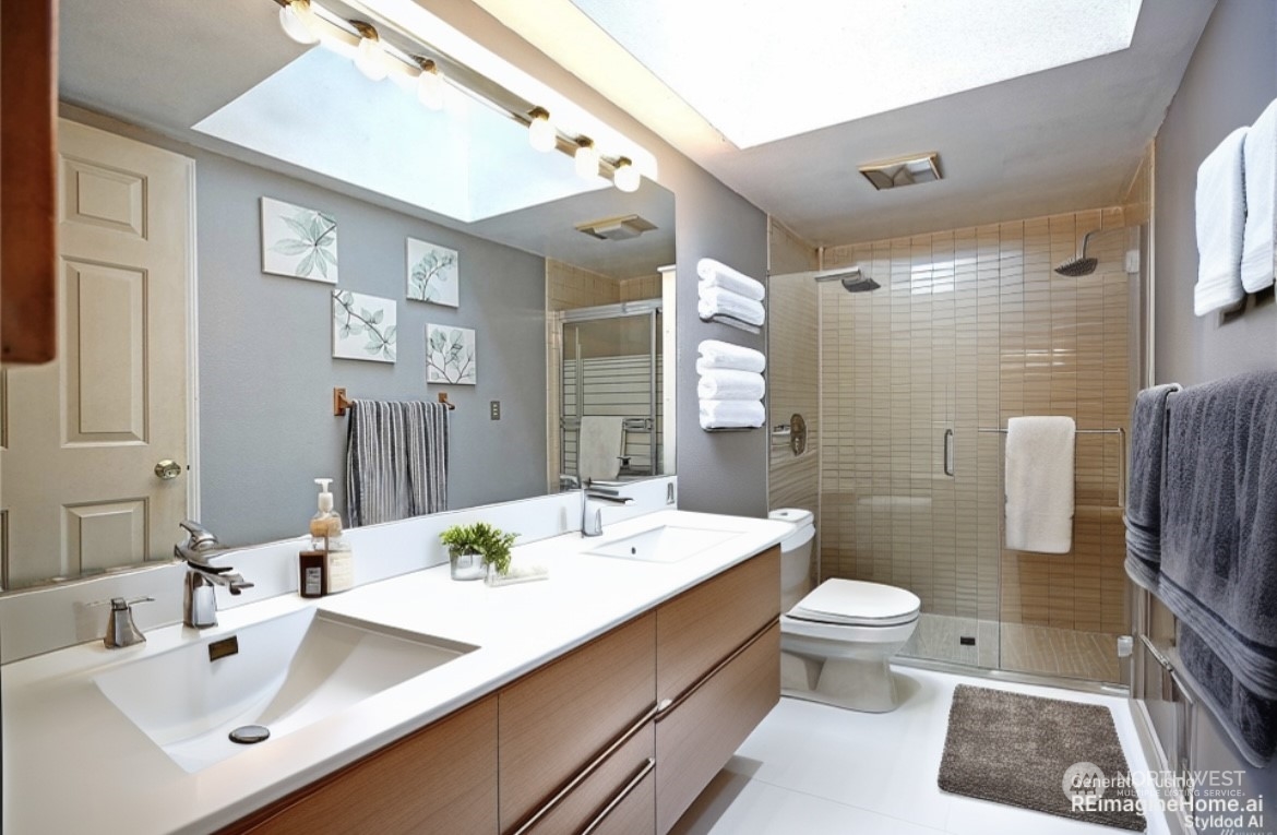 15612 119th Avenue Northeast Bothell, WA 98011 - Photo 23 of 32 a bathroom with a double vanity sink toilet and mirror