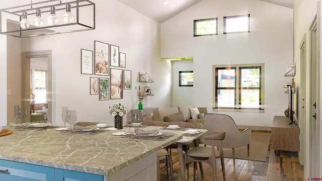 a view of a dining room and livingroom