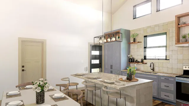 a view of a kitchen area with furniture and window