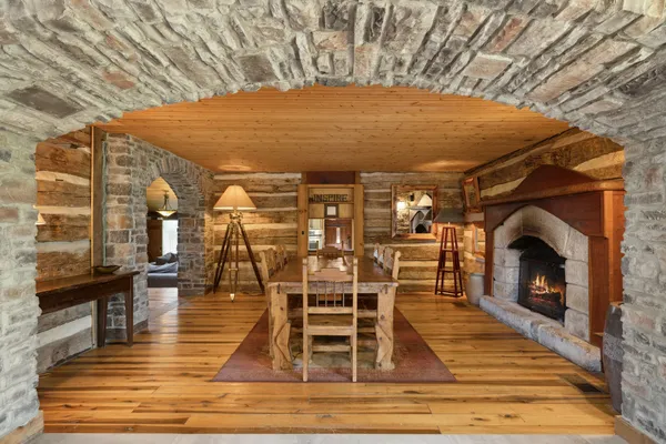 a view of swimming pool with seating space